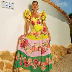 Bañador de una pieza con estampado de flores para mujer, traje de baño de una pieza con volantes, conjunto de falda, ropa de playa, liquidación, venta al por mayor, 2024