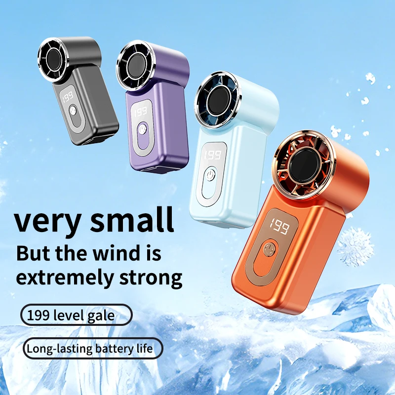 Portable Mini Handheld Fan, High-Speed Turbo Compressed Cold Air, 199 Speed USB Rechargeable Outdoor Handheld Mini Fan Travel