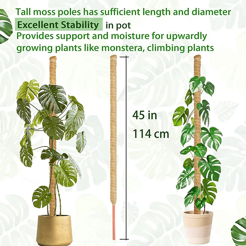 Full Length 114Cm Diy Modelling Plant Coir Stick Coco Coir Poles Plant Climbing Vine Pole Moss Pole Indoor Flower Pot Plants