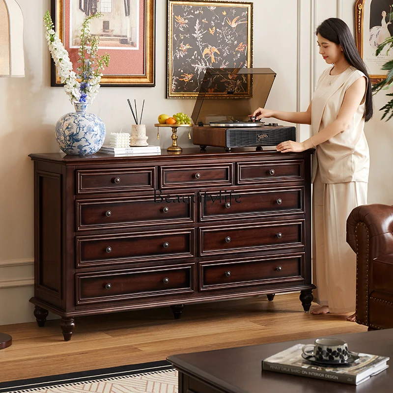 

*American retro all-solid wood nine-chest cabinet against the wall, drawers, lockers