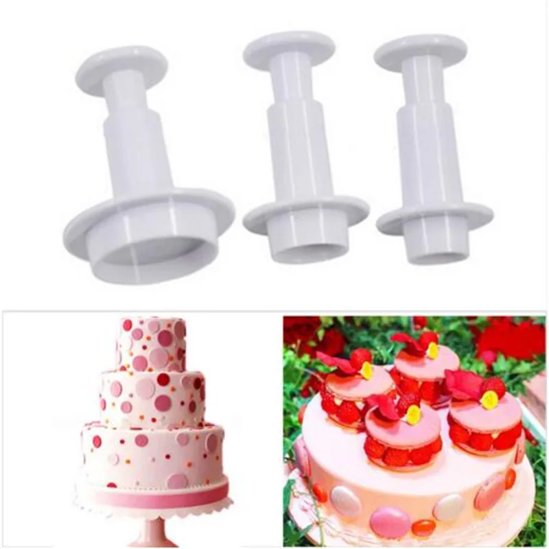 

3PCS Round Circle Fondant Cake Mold Cookie Paste Plunger Cutter Decorating Mould