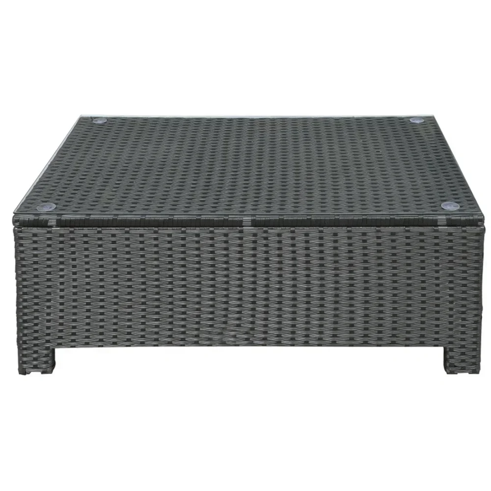 

Rattan Wicker Coffee Table Patio Furniture w/ Glass Top Brown