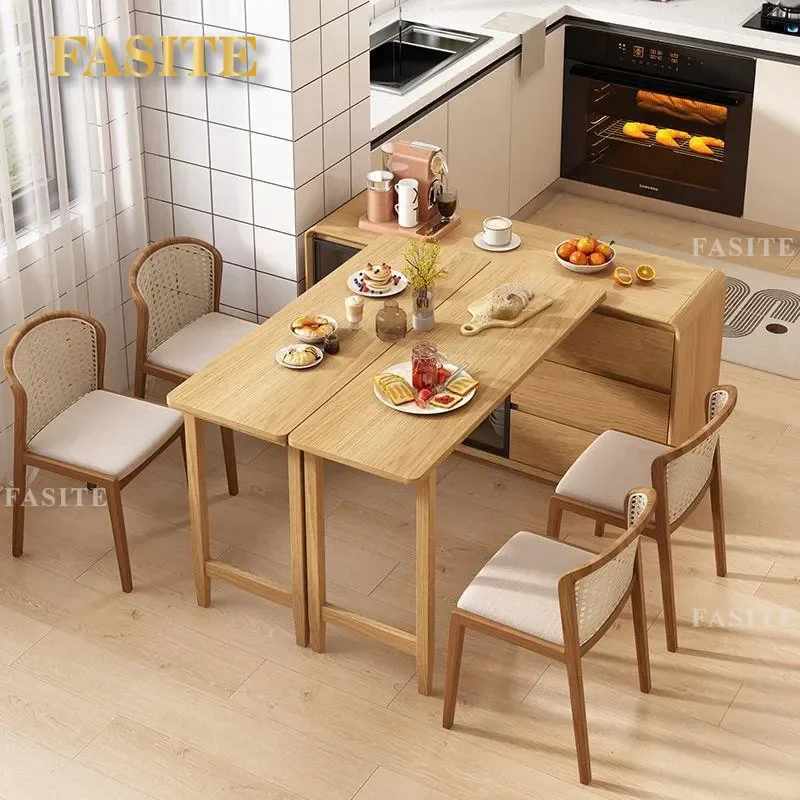 For Small Apartment Nordic Folding Dining Table Wall Mounted Side Cabinet Integrated Solid Wood Frame Retractable Modern
