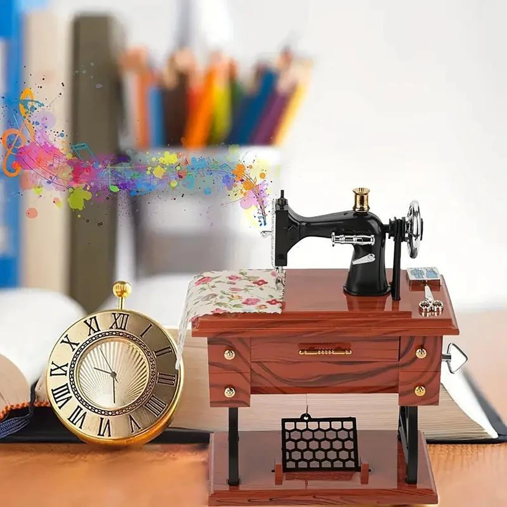 

Vintage Sewing Machine Music Box Model Retro Life-like Miniature Craft Decoration Desktop Ornament