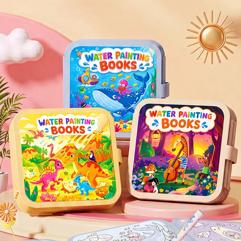 Reusable Magic Water Drawing Book Kids Doodle Coloring Pad with Pen Montessori Educational Painting Toy for Toddlers Children