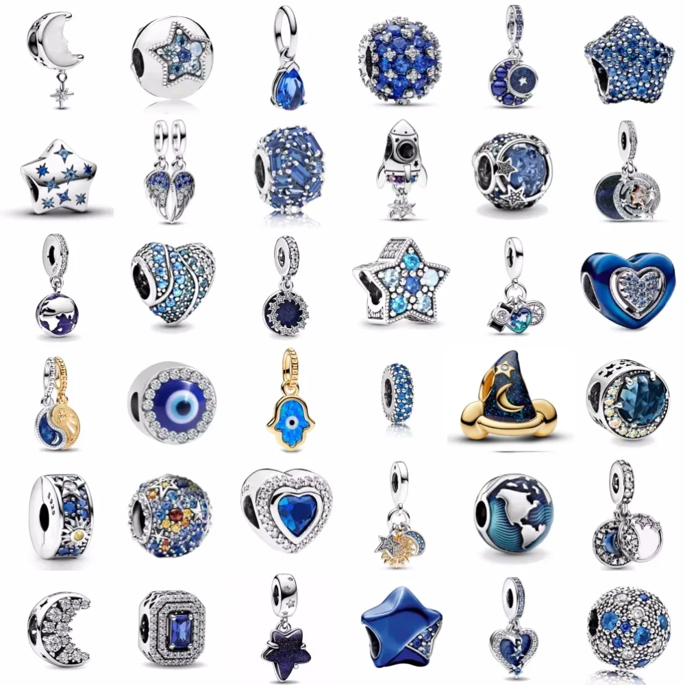

Синий сверкающий циркон, звезда, луна, серия, подвески, бусины, подходят для оригинального браслета, женский кулон «сделай сам», аксессуары, ювелирные изделия, серебро 925, подарки