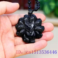 Jade Nine Tailed Fox Pendant Black Necklace Accessories Gemstone Chinese Gifts for Women Amulet Jewelry Men Natural Vintage