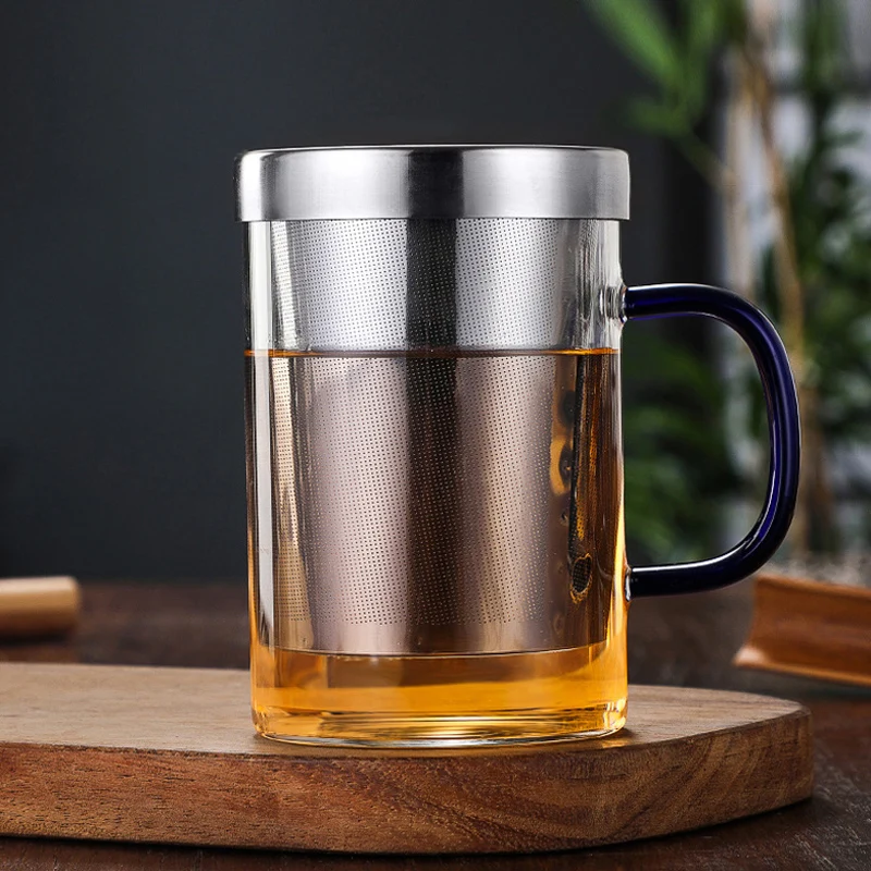 

500ml Glass Tea Mug Borosilicate Glass Cup with Infuser and Lid Teacup Home Office Tea Brewing Cup Filter Mug for Tea Drinkware