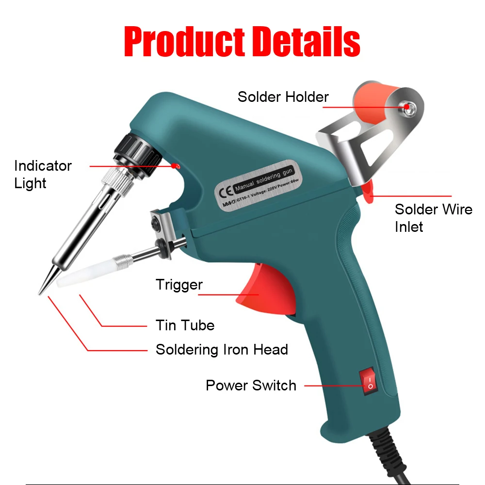 Riscaldamento interno tenuto in mano EU 220V elettrico automatico alimentazione stagno saldatore pistola saldatore Kit attrezzature saldatrice 60W