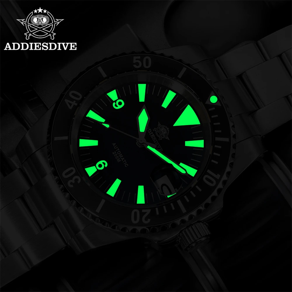 Addiesdive mergulhador relógio novos relógios de pulso automáticos ad2064 nh35 luminosa moldura cerâmica safira 20bar à prova dwaterproof água relógio masculino