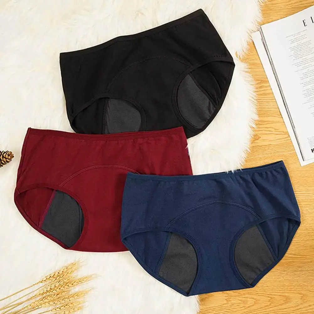 Women Briefs Low-rise High Elastic Waterproof Layer Cotton Crotch Menstrual Panties Leakproof Physiological Period Briefs 80%