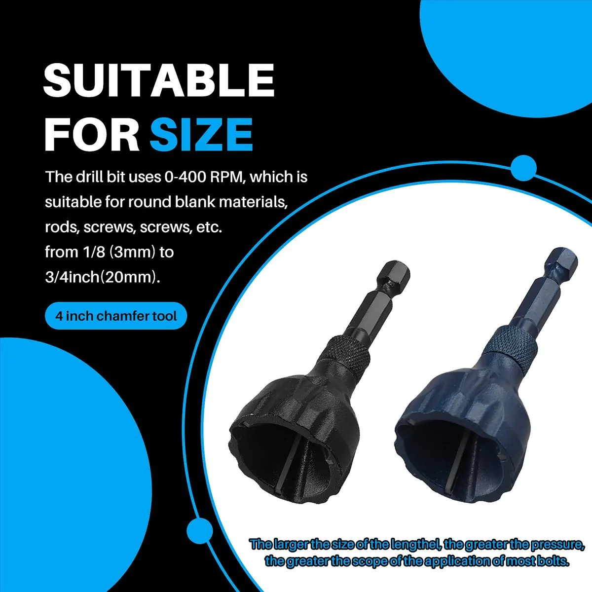 【~ NEW A89Z】2Pcs Deburring External Chamfer Tool 1/8in-3/4in(3mm-20mm), Deburring Chamfering Drill Bit(Black+Blue)