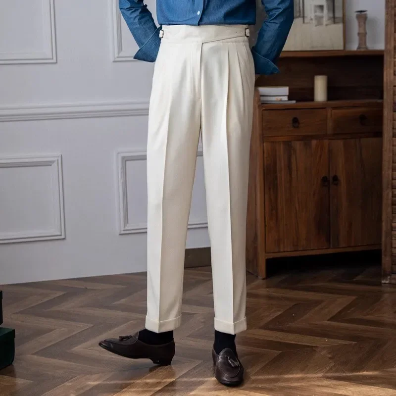2026 Korean New Spring and Autumn Men's High-end Naples Mid-high Waist Straight Leg Casual Dress Pants British Retro Pants