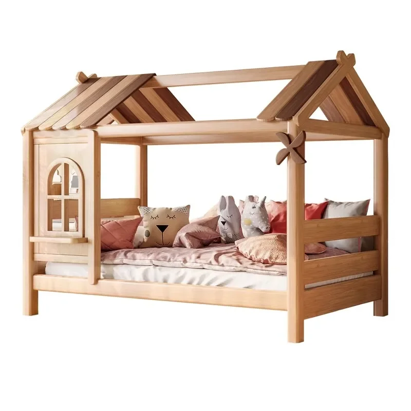 

Children's full solid wood tree house bed sheet with guardrail tent 1.5m multi-function bed