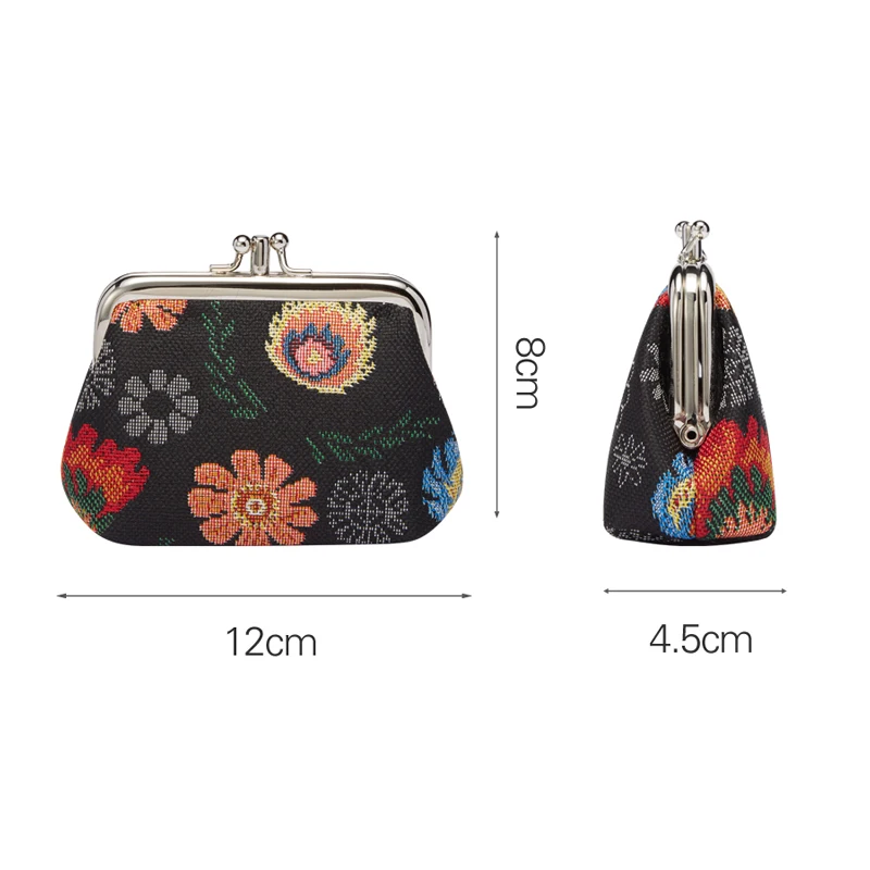 SAJA Tapestry Coin Purse Women's Wallet Key Wallet Pouch Double Pocket Kiss lock Garden Flower Coin Holder For Girl Ladies Gift