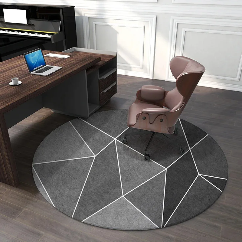 VIKAMA Minimalist Geometric Round Rug Grey And Gold Contrasting Study Rug Non-Slip Wear-Resistant Decorative Floor Mat