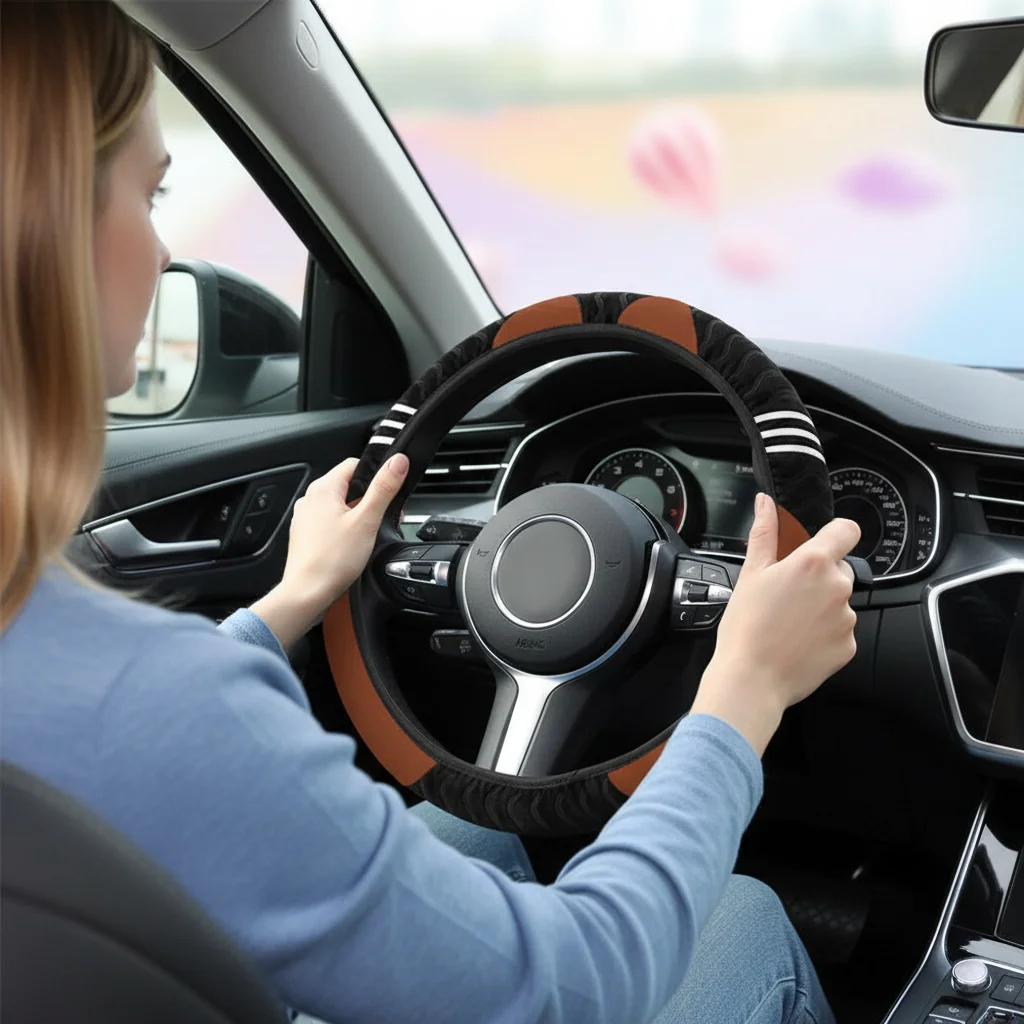 Winter Warm Car Steering Wheel Cover Plush High-density Steering Wheel Protector Cover Universal Soft Fur Car Glove Cover