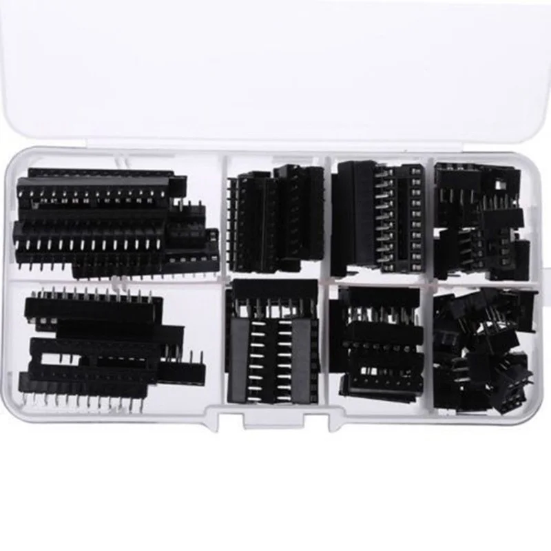 66PCS IC Socket DIP6 DIP8 DIP14 DIP16 DIP18 DIP20 DIP24 DIP28 Pin Integrated Circuit Adaptor Solder Type Socket Kit Narrow
