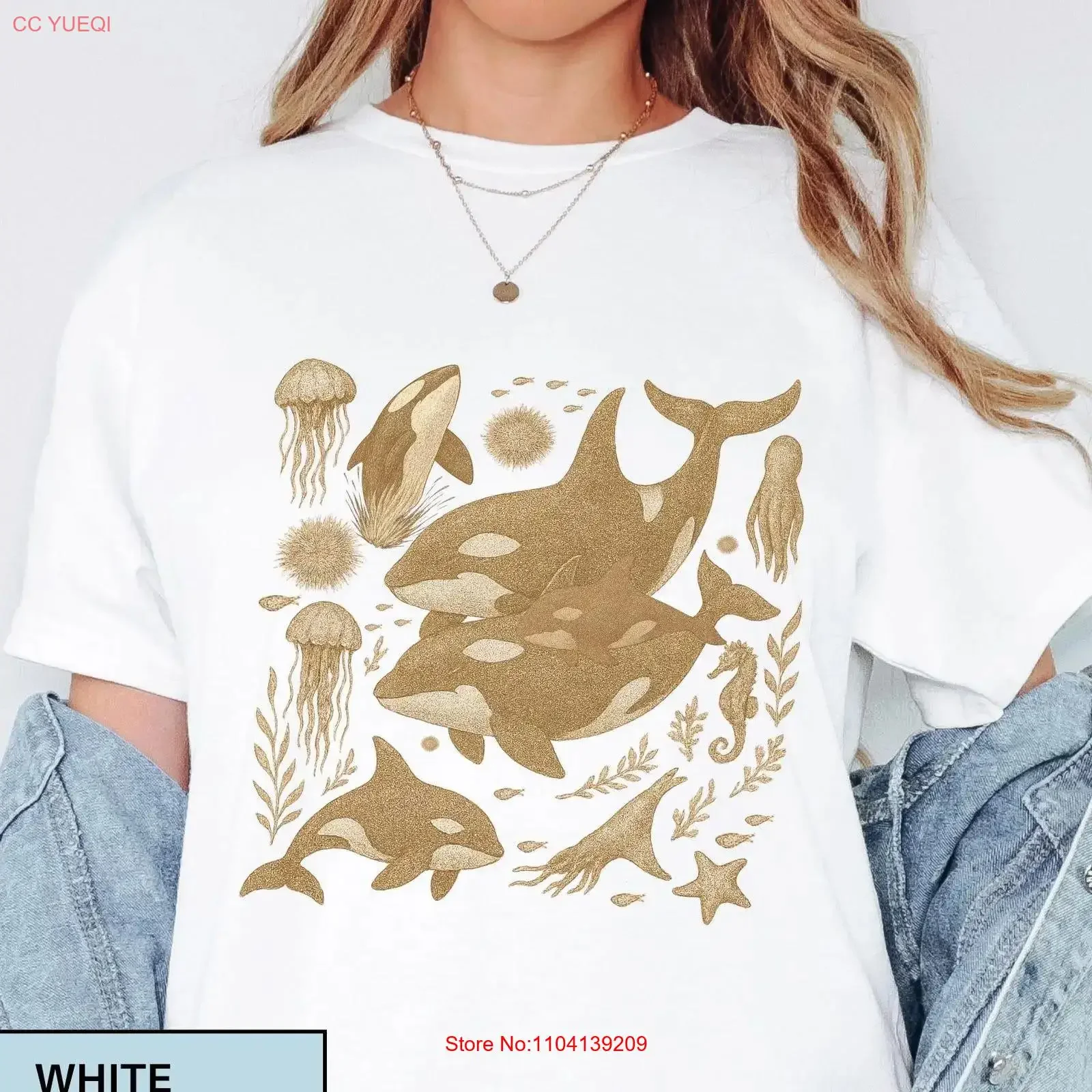 Orcas shirt orca T shirts whales ocean inspired style beach vintage Washed Slightly designer clothes Breathable fashion