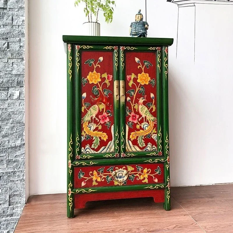 Classical furniture, solid wood drawing and painted bedside tables, hand-painted entrance cabinets, old side cabinets, storag