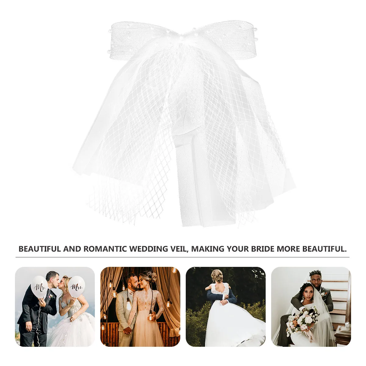 

1 шт. Короткая белая свадебная фата для невесты, элегантный декоративный аксессуар из сетки для свадебного платья