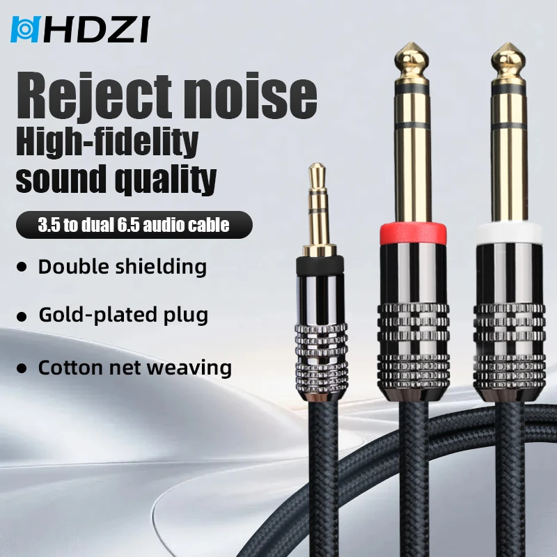 HHDZI 3.5mm To Dual 6.5mm Audio Cable Gold Plated Stereo Audio Cord For Mixer Electric Guitar Amplifier Speaker