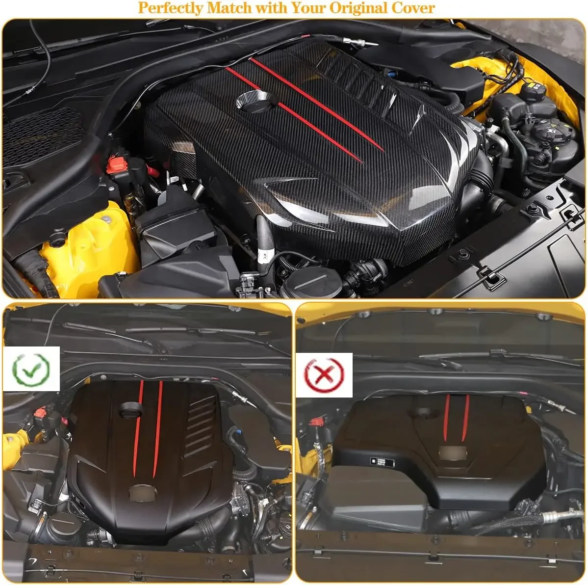 Carbon Fiber Engine Cover Replacement Engine Hood Interior Hood Trim Body Kit Trim Accessories For Toyota Supra A90 MK5 2019-26