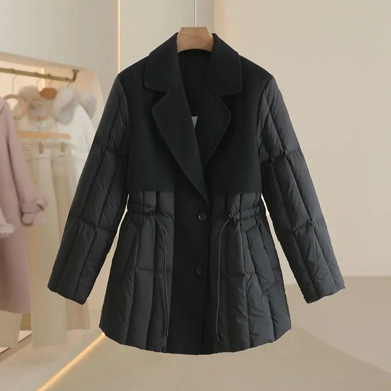 Winter New Women's Down Jacket Commuter Suit Collar Splicing White Duck Velvet Strap Jacket