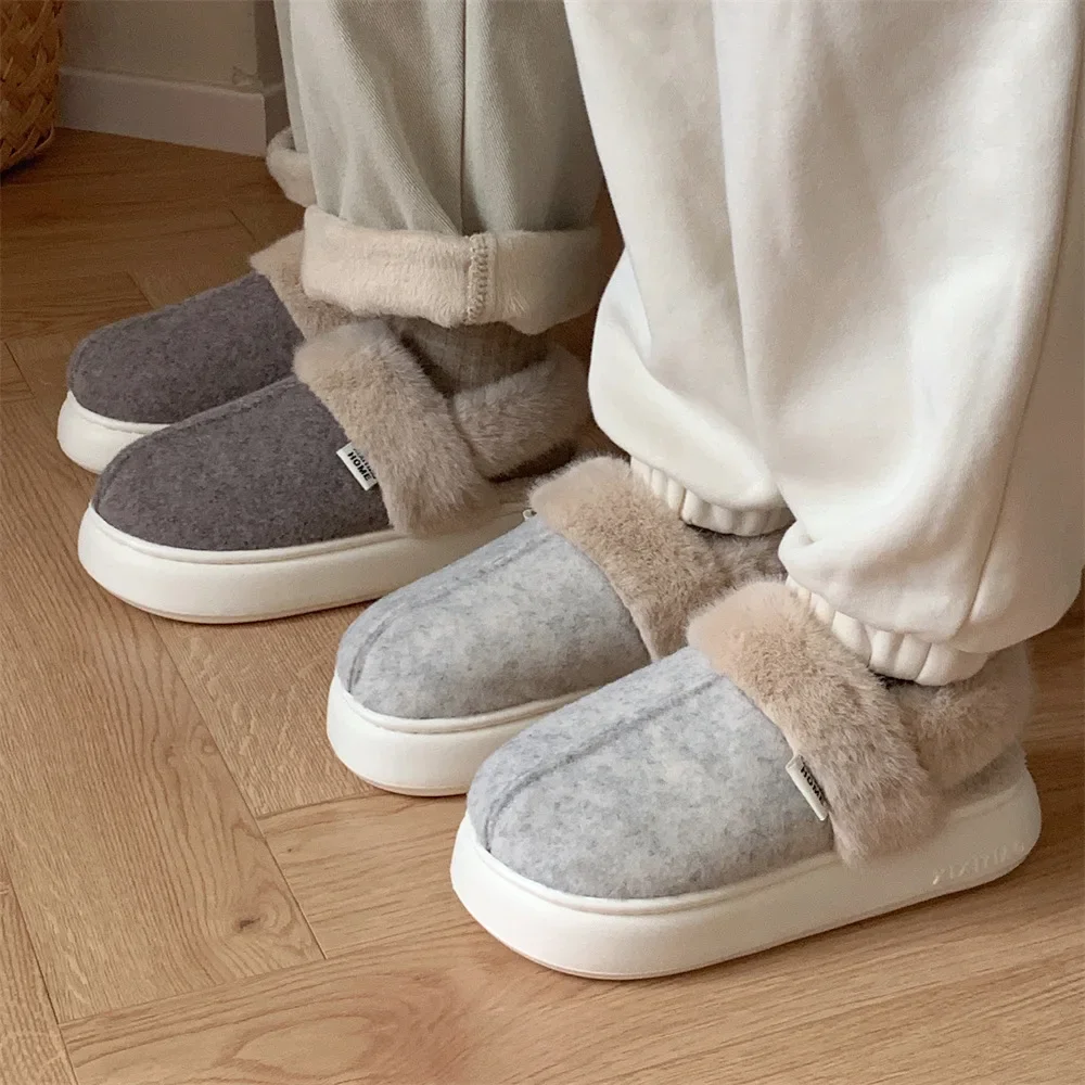 Cotton Slippers for Women Men Winter Warm Furry Pack Heel Home Soft Non-slip Warm Breathable Indoor Plush Shoes Couple Style