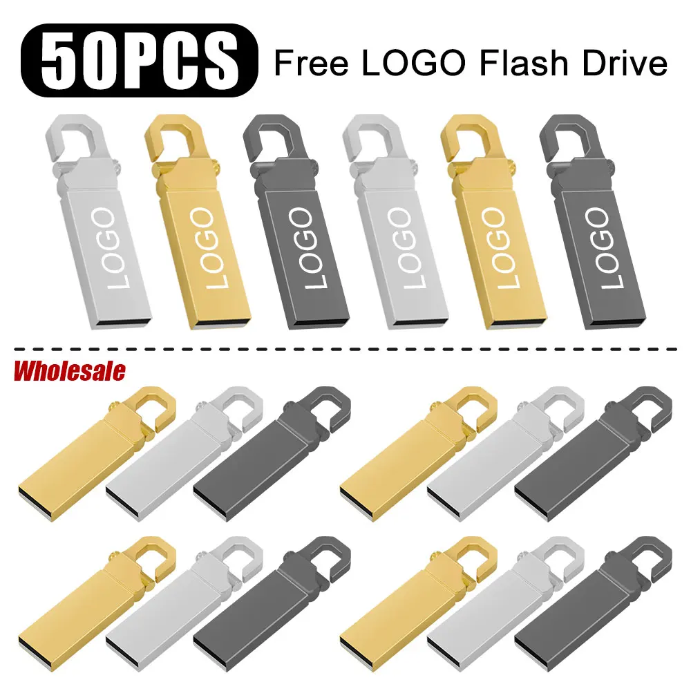 

50PCS/lot Metal USB 2.0 Flash Drives 1GB 2GB 4GB Pendrive 8GB 16GB Pen Drive 32GB 64GB Memory USB Sticks 128MB 256MB Free LOGO