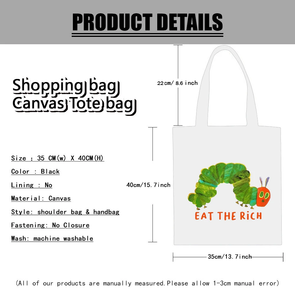 Bolso de hombro de dibujos animados de rana Caterpillar, bolso de viaje de gran capacidad, bolsa de almacenamiento multiusos, bolsa de compras ecológica, regalo