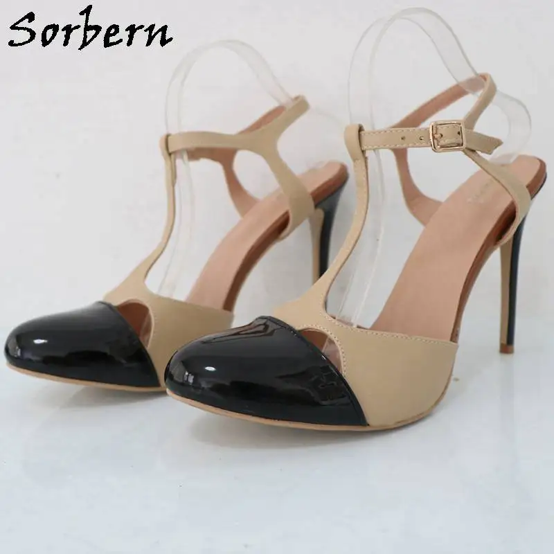 

Sorbern Classical Black Nude T-strap Women Pump Size Eu33-48 Plus Size Shoes High Heels Stilettos Round Toe Custom Color