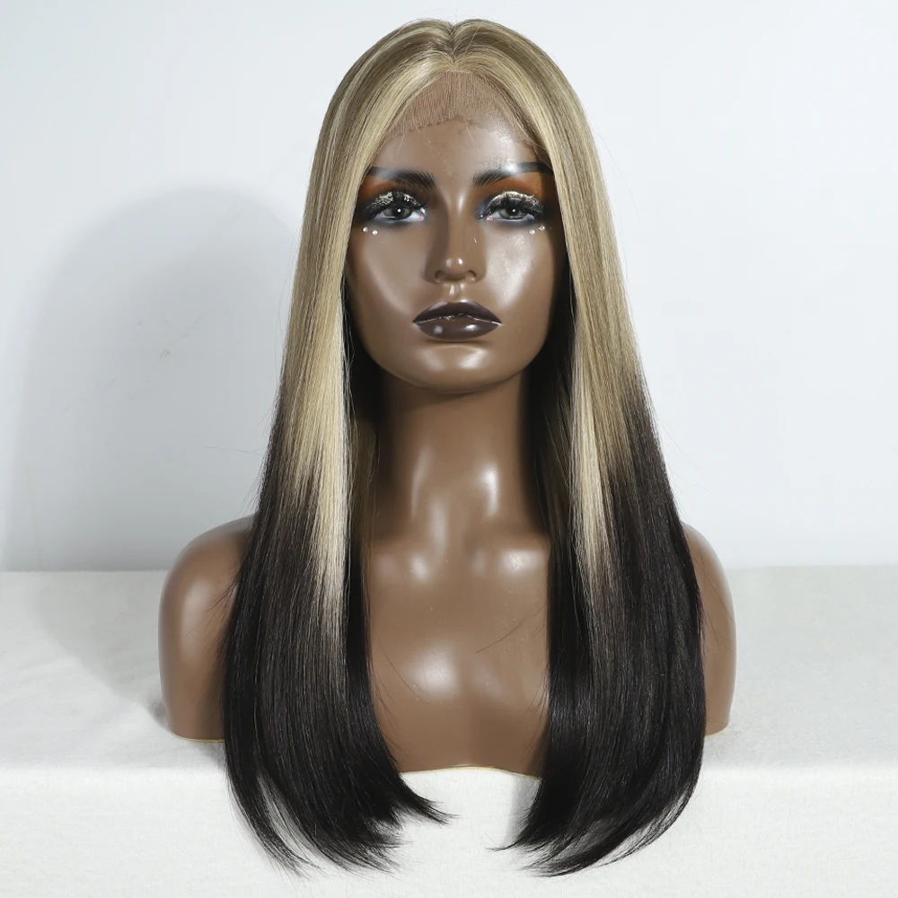 Synthetic Lace Front Wig Brown Blonde Straight Baby Hair Bob Wig  22