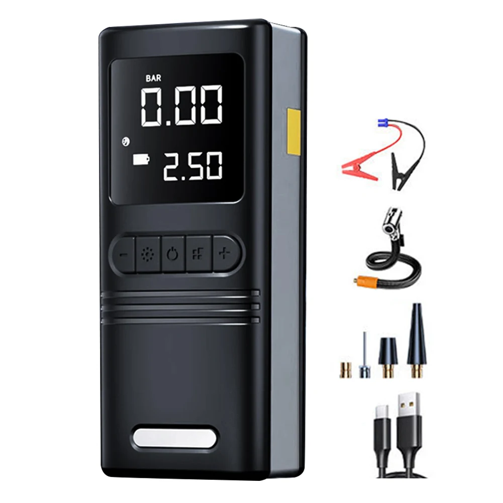 150PSI Electric Tire Pump with Light Jump Starter Portable Car Inflator Pump Power Display Bicycle Air Compressor for Car Tires