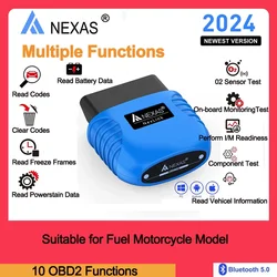 Диагностический сканер NEXAS для мотоциклов, Bluetooth 5,0, OBD2, устройство считывания кодов неисправностей для iOS, Android, Windows