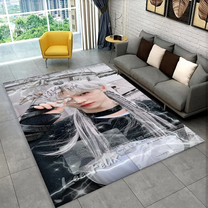 

Коврик с изображением Феликса из Stray Kids для игровой комнаты, спальни, гостиной, дивана, домашнего декора, детский коврик, нескользящий напольный коврик