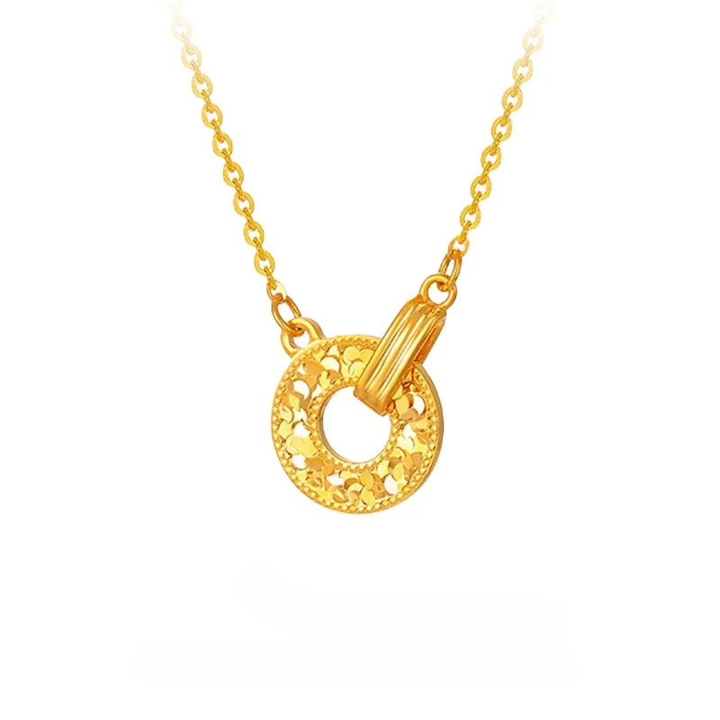 

Luxury Kt18 Gold Color Sparkling Ring Pendant Necklace for Women Lover Valentine's Day Birthday Jewelry Sets Gifts