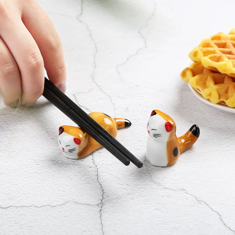 Creative Cute Cat Shape Chopsticks Holder, Chopstick Rack, Spoon Stand, Kitchen Tableware Tools, 2Pcs