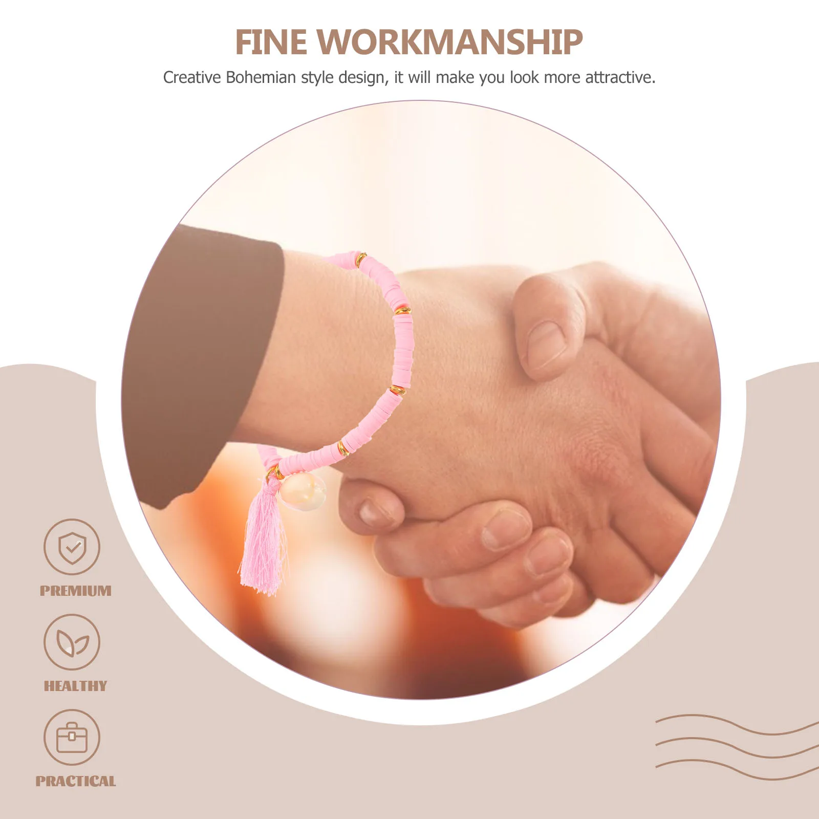 الملونة بوليمر كلاي شل شرابة أساور الوردي مطرز السيدات خلخال سلسلة نسائية اليد حلية البوهيمي العرقية مجوهرات