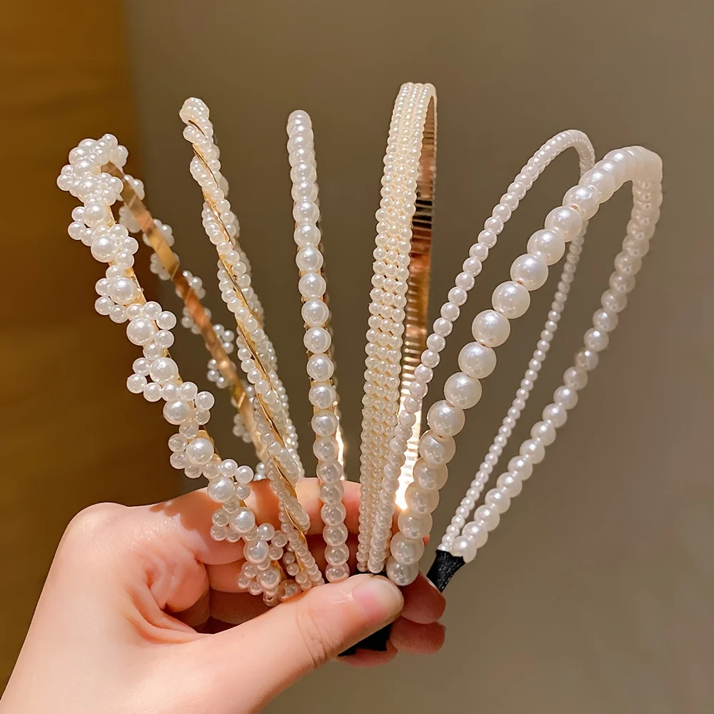 소녀용 공주 헤어 액세서리 5개, 어린이 모조 진주 헤어밴드, 생일 머리핀, 아기 꽃 파는 소녀 머리띠