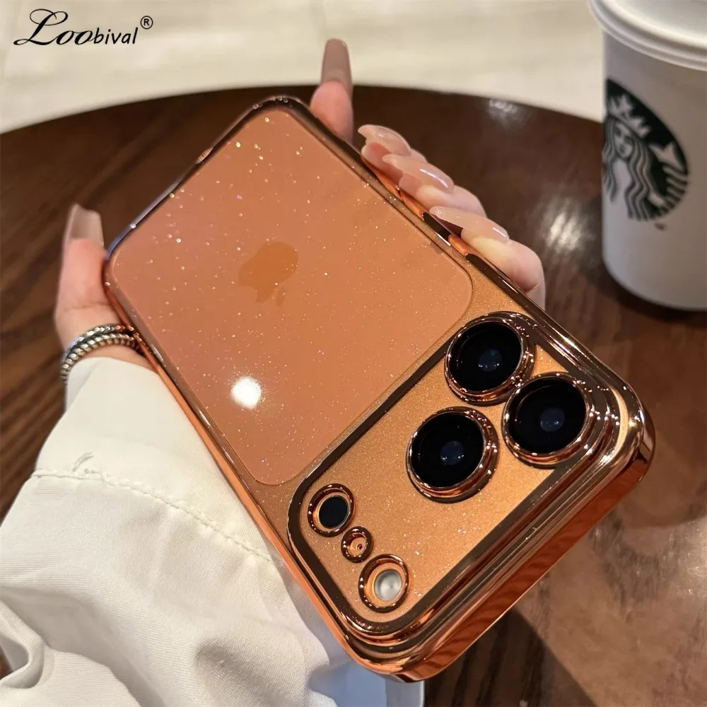 Luxuriöse Glitzer-Hartschalen-PC-Hülle mit Beschichtung für iPhone 14 15 16 17 Pro Max Air 13 12 11 Mit Objektivschutz Transparente Bling-Abdeckung