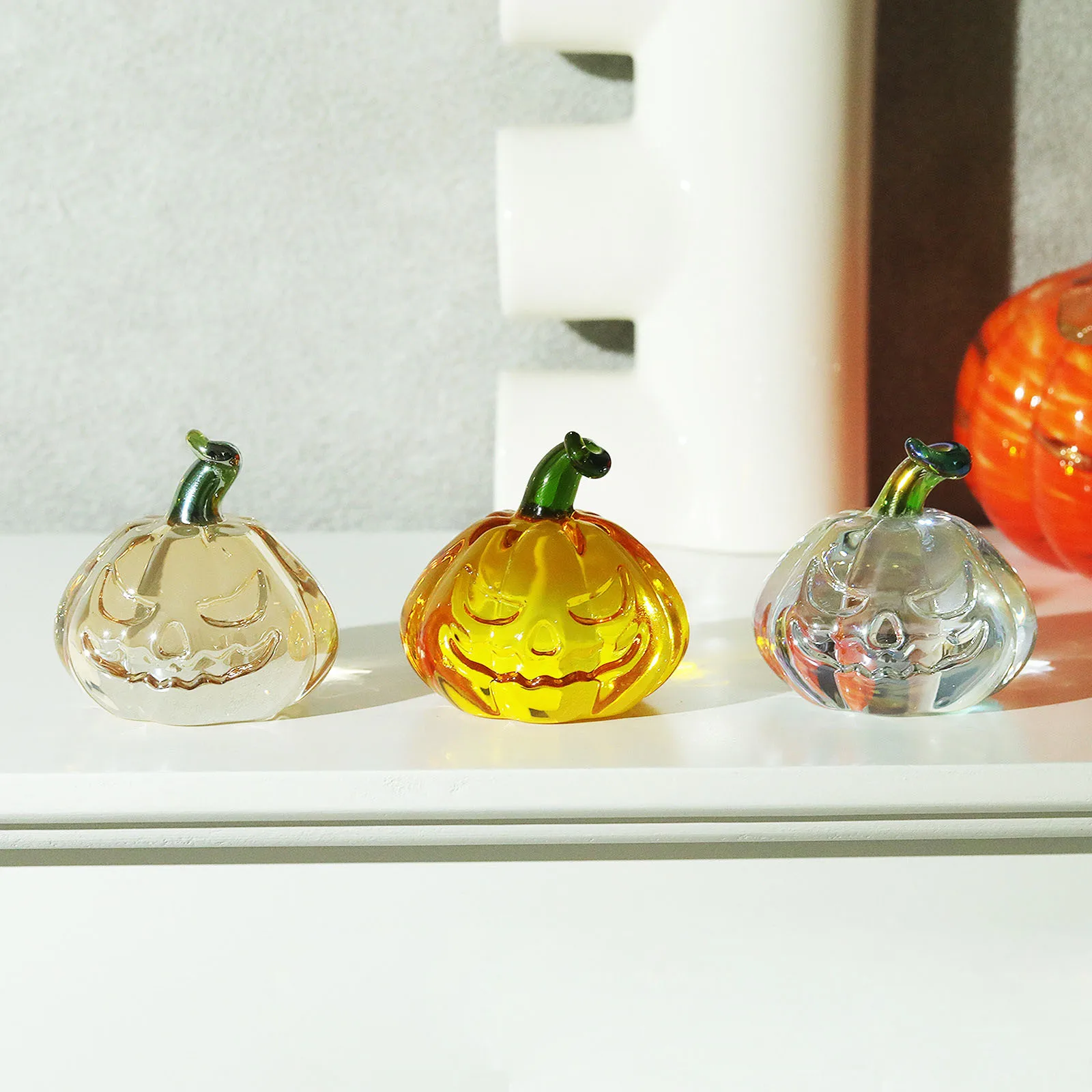 Crystal Artificial Pumpkin Figurine Glass Fruit Paperweight Craft Home Table Ornament Halloween Decoration