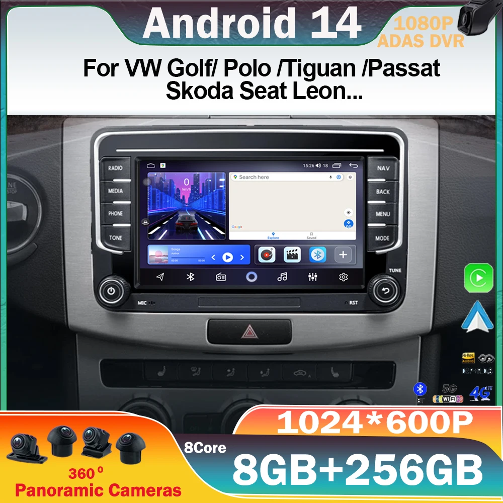 Android 14 Car Radio Carplay For VW Volkswagen Skoda Octavia Golf 5 6 Touran Passat B6 Polo Jetta CarPlay Auto Navigation Stereo