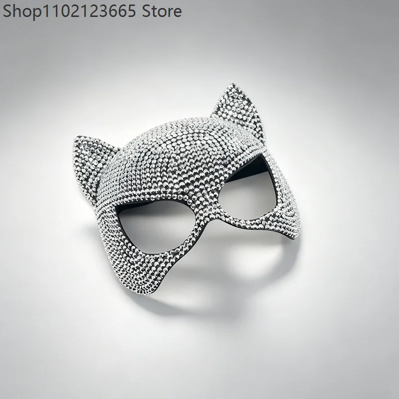 Halloween Cat Rhinestones Mask Sexy Half Face Eye Mask Halloween Party Cosplay Lovers Mask Costume Props Male Female Costumes 5