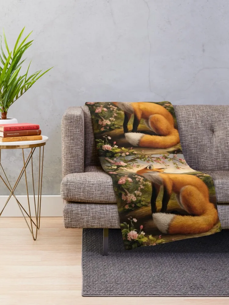 Fox Portrait. Spring fox, floral fox, fox painting, Raphael style Throw Blanket Shaggy Plush Luxury Thicken Blankets