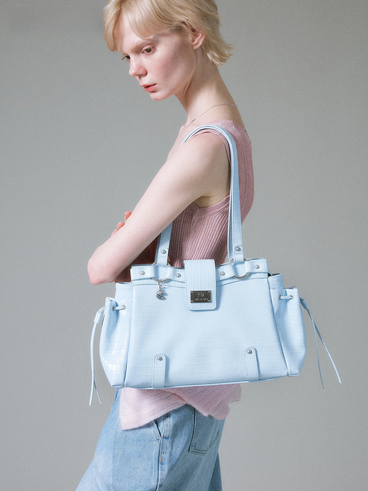 JACD Blue Tote Bag Women's Large Capacity Underarm Commuter Single Shoulder Bag Practical Design Original Style Handbag