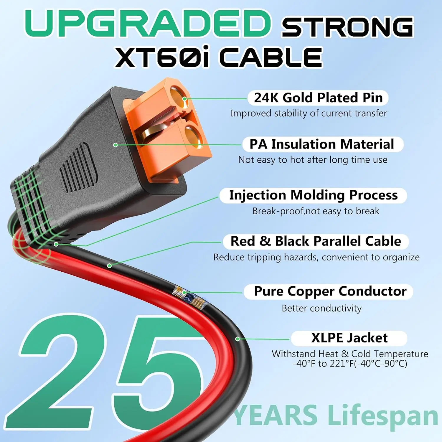 12AWG XT60i Solar Cable 20FT, Solar to XT60i Cable 3 10 15 25 30 40 50FT, Solar Panel Connector to XT60i Extension Cable