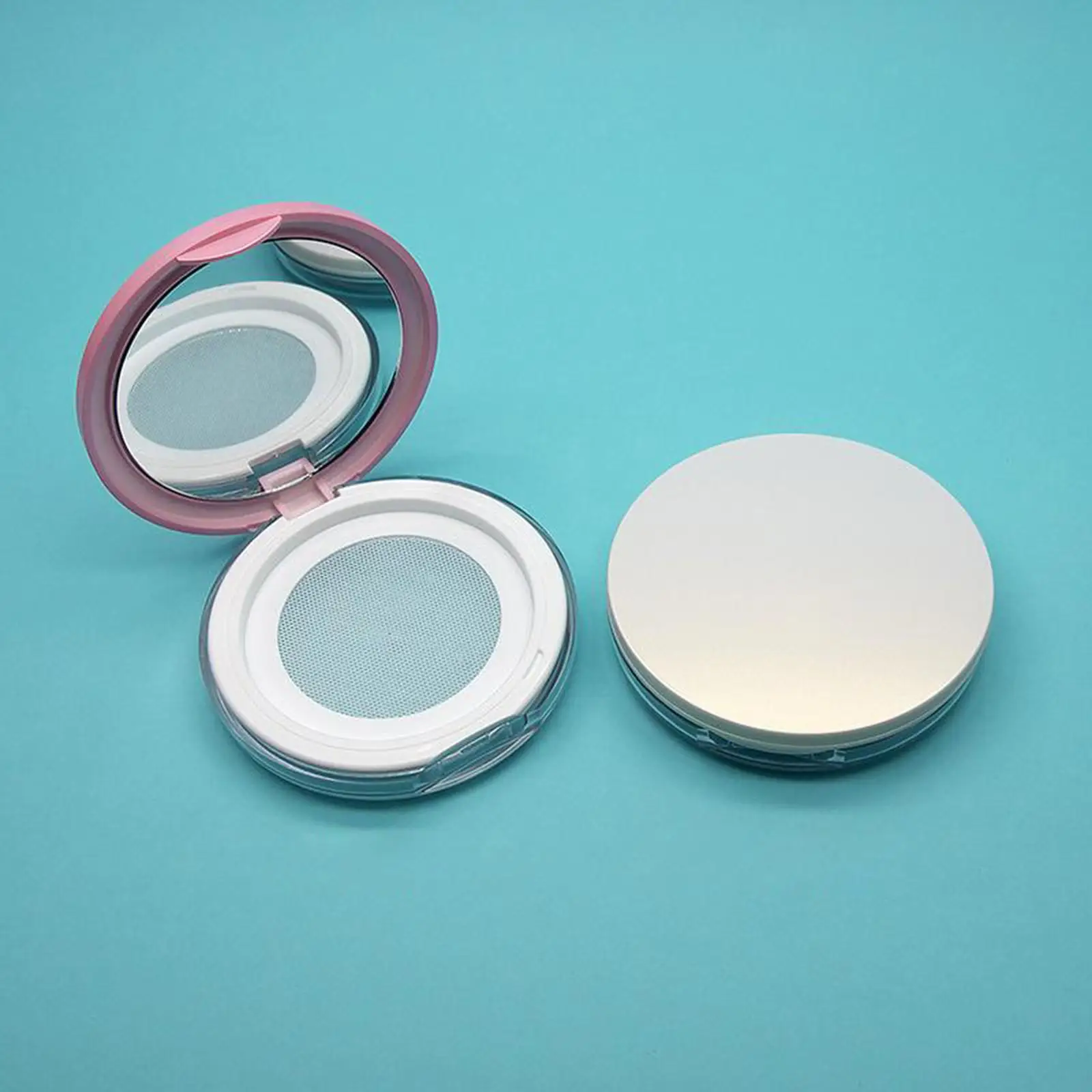 0.1oz Plastic Empty Loose Powder Jar Puff Box Container Cosmetic Case w/ Mirror