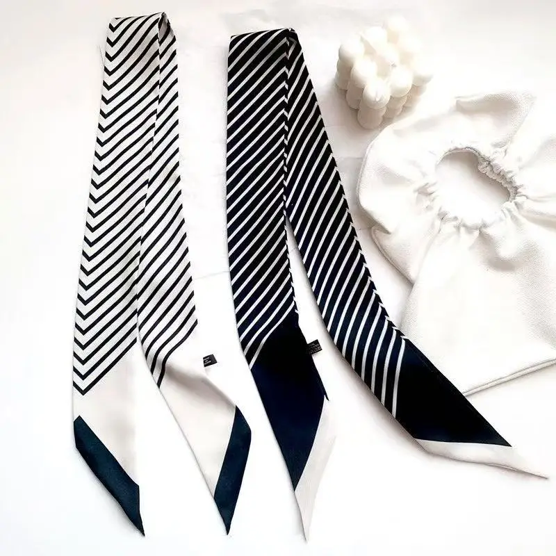 Koreanische Version des kleinen Seidenschals aus Twill, einfacher Streifen, vielseitiger professioneller Schal für Damen, dekorative gebundene Tasche, Band-Streamer