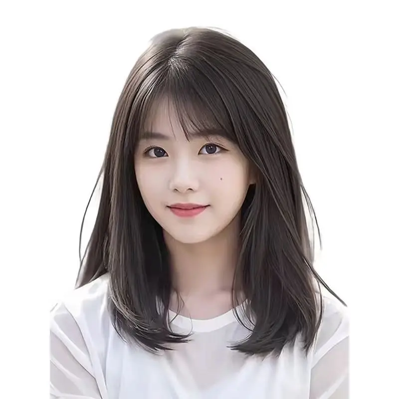 Peluca sintética para mujer, conjunto de cabeza completa, estilo natural, imitación de cabello humano, cabello de clavícula, conjunto de peluca de cabeza completa